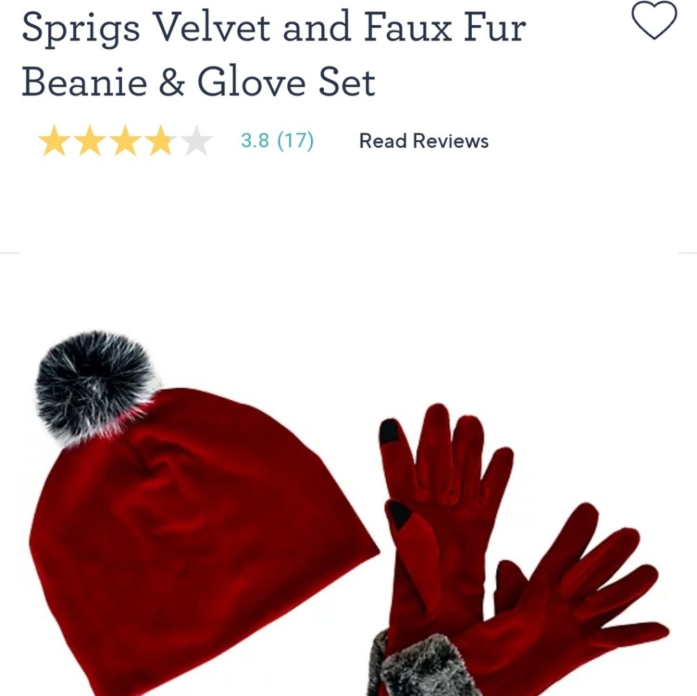 Sprigs velvet & faux fur beanie & glove set.